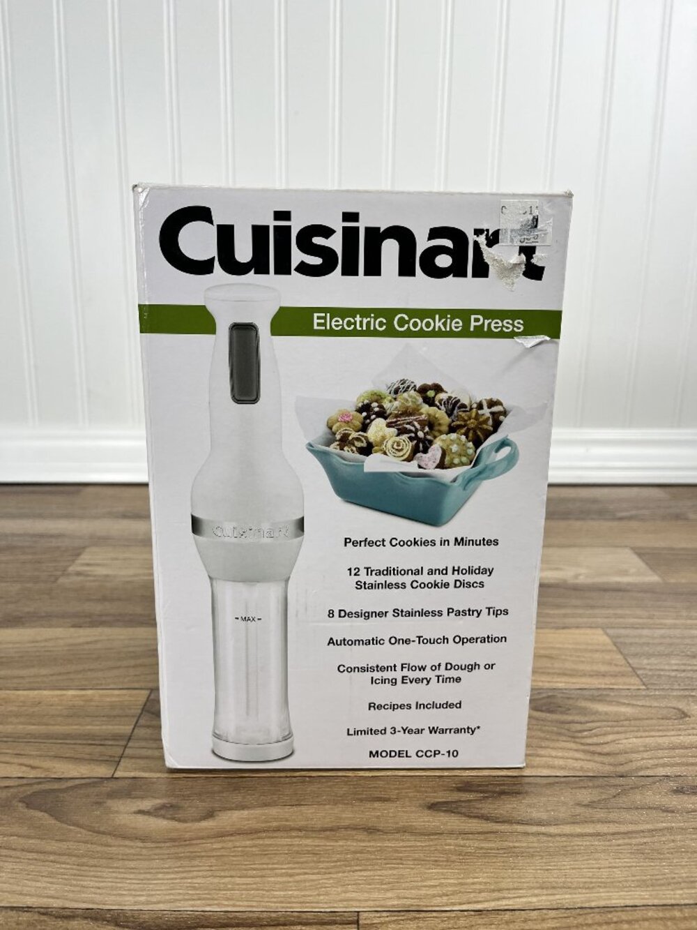 Cuisinart Electric Cookie Press Model CCP-10 12 Stainless Discs One-Touch Open B